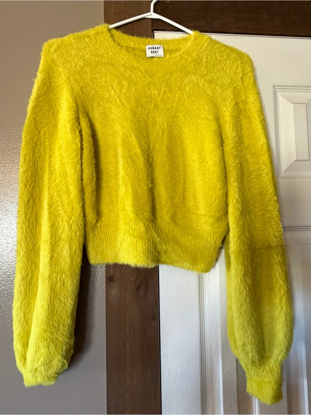 Sunday Best Yellow Fuzzy Crewneck Sweater